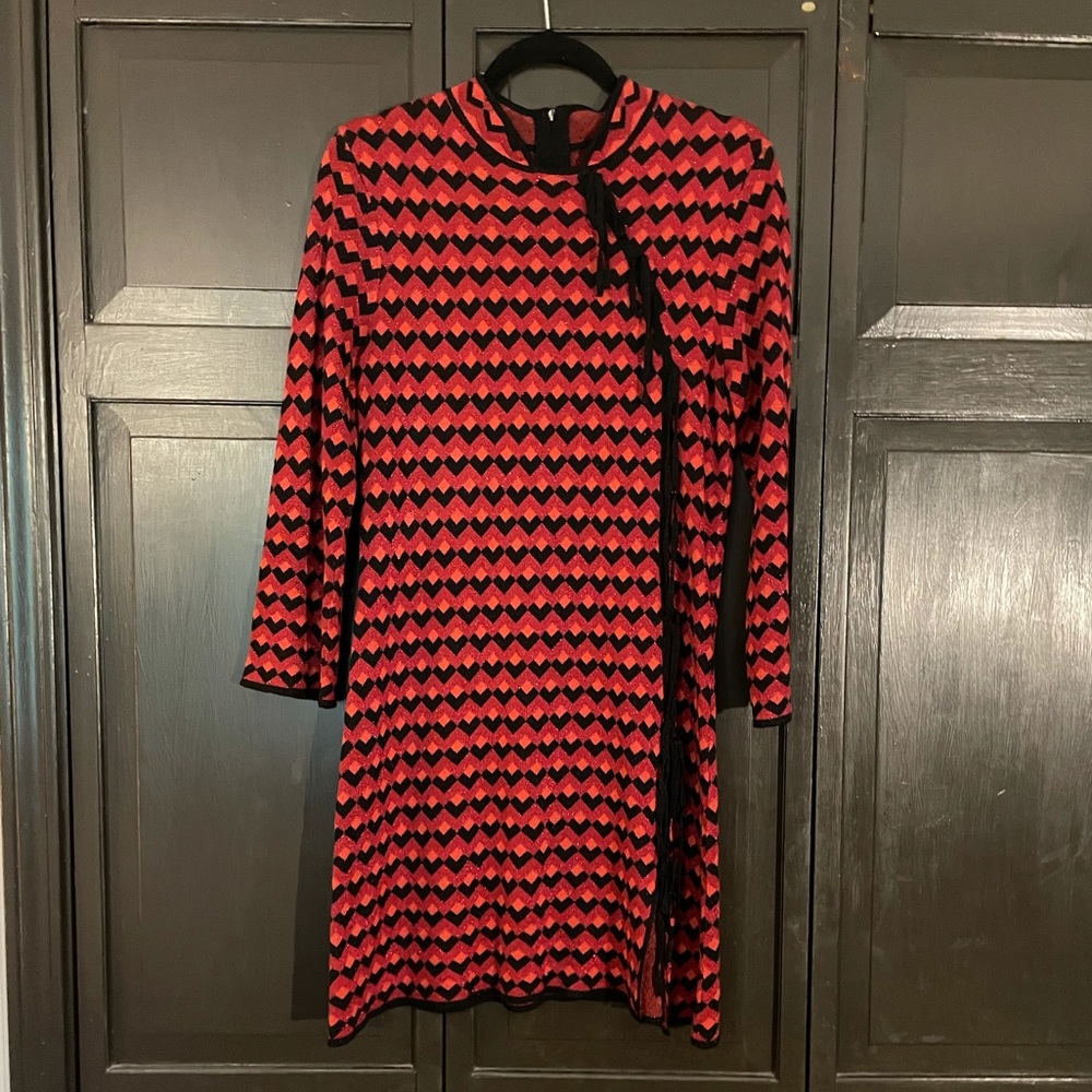 Zara Knit Long Sleeve Dress Metallic Thread Size M